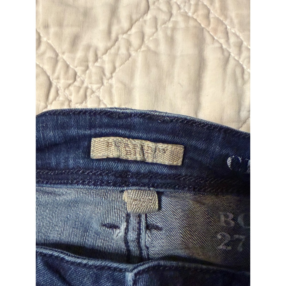 Burberry Brit Bootcut Jeans Womens 27 Blue Chelsea Beaded Knight Logo Denim - Picture 6 of 13